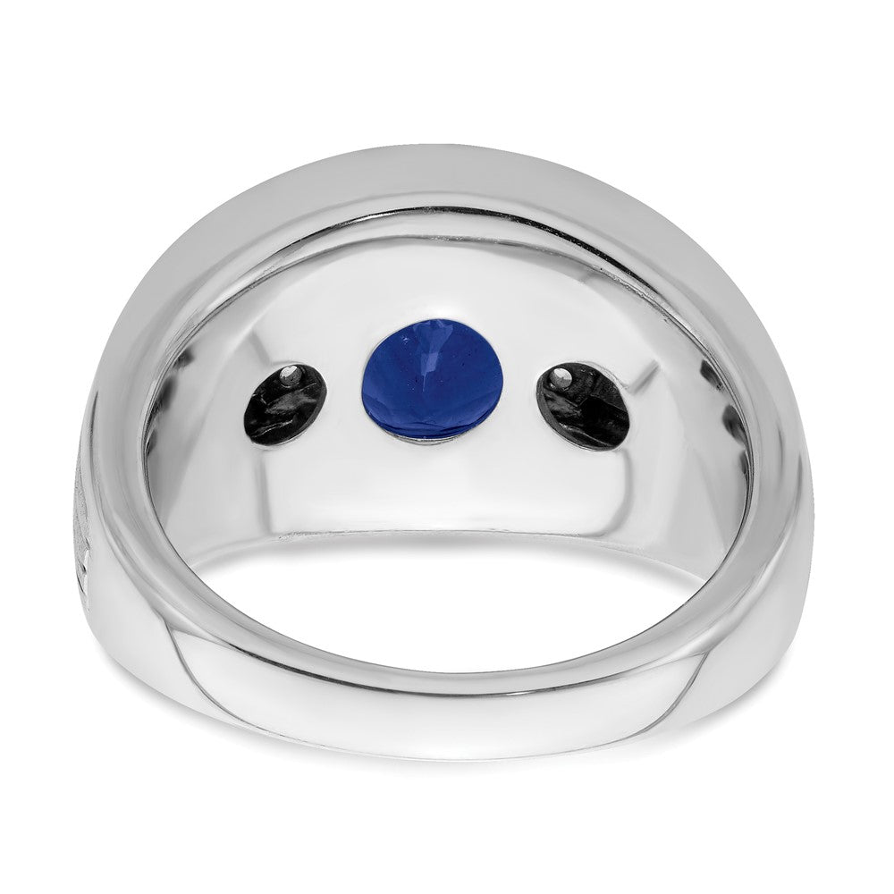 10k White Gold Created Sapphire and Diamond Mens Ring