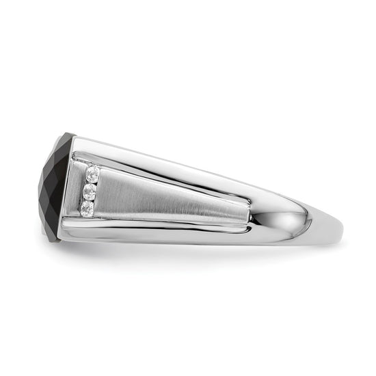 14k White Gold Onyx and Diamond Mens Ring