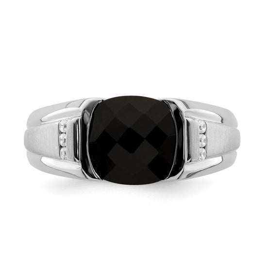 14k White Gold Onyx and Diamond Mens Ring