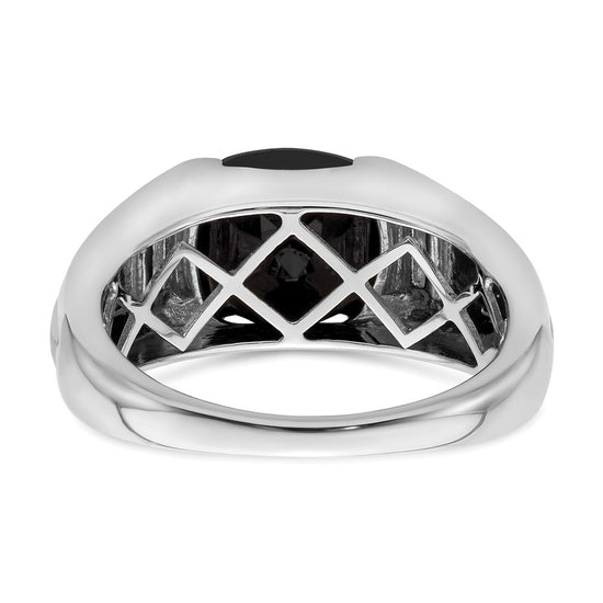 14k White Gold Onyx and Diamond Mens Ring
