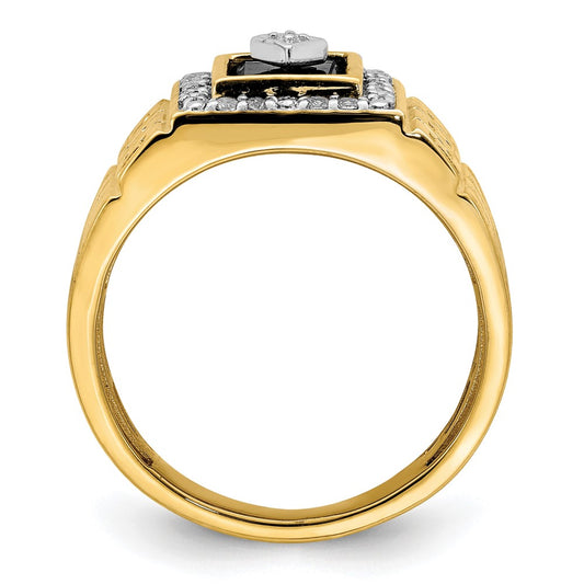14k Onyx and Diamond Greek Key Design Mens Ring