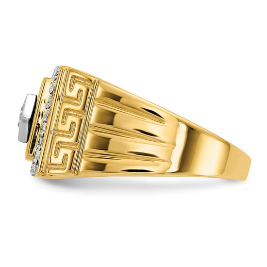 14k 1/5 carat Lab Grown Diamond VS/SI+ G+ and Onyx Greek Key Design Men's Ring
