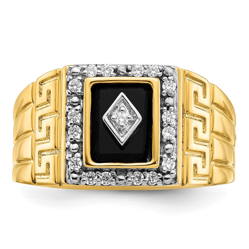 14k 1/5 carat Lab Grown Diamond VS/SI+ G+ and Onyx Greek Key Design Men's Ring