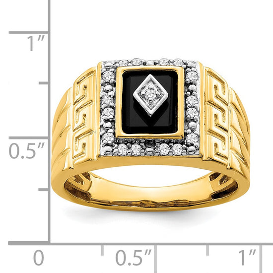 14k Onyx and Diamond Greek Key Design Mens Ring