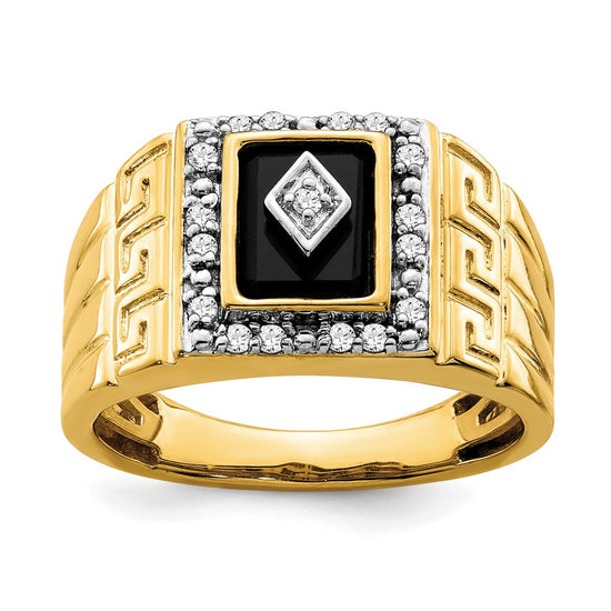 14k 1/5 carat Lab Grown Diamond VS/SI+ G+ and Onyx Greek Key Design Men's Ring