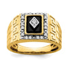 14k 1/5 carat Lab Grown Diamond VS/SI+ G+ and Onyx Greek Key Design Men's Ring