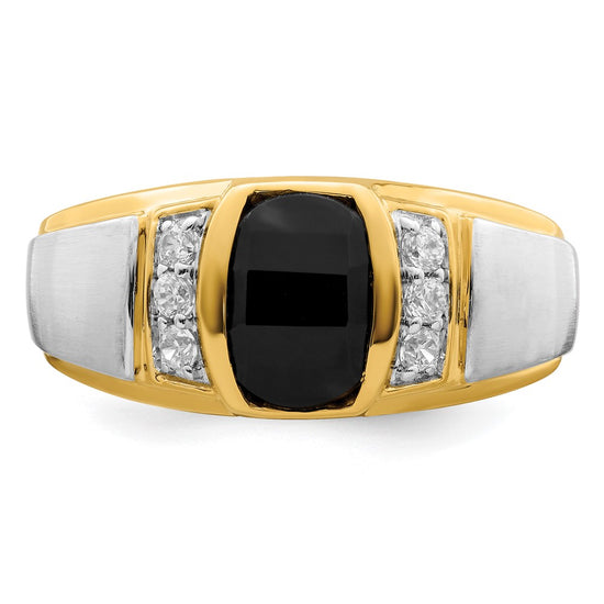 14k Two-tone Onyx and Diamond Mens Ring