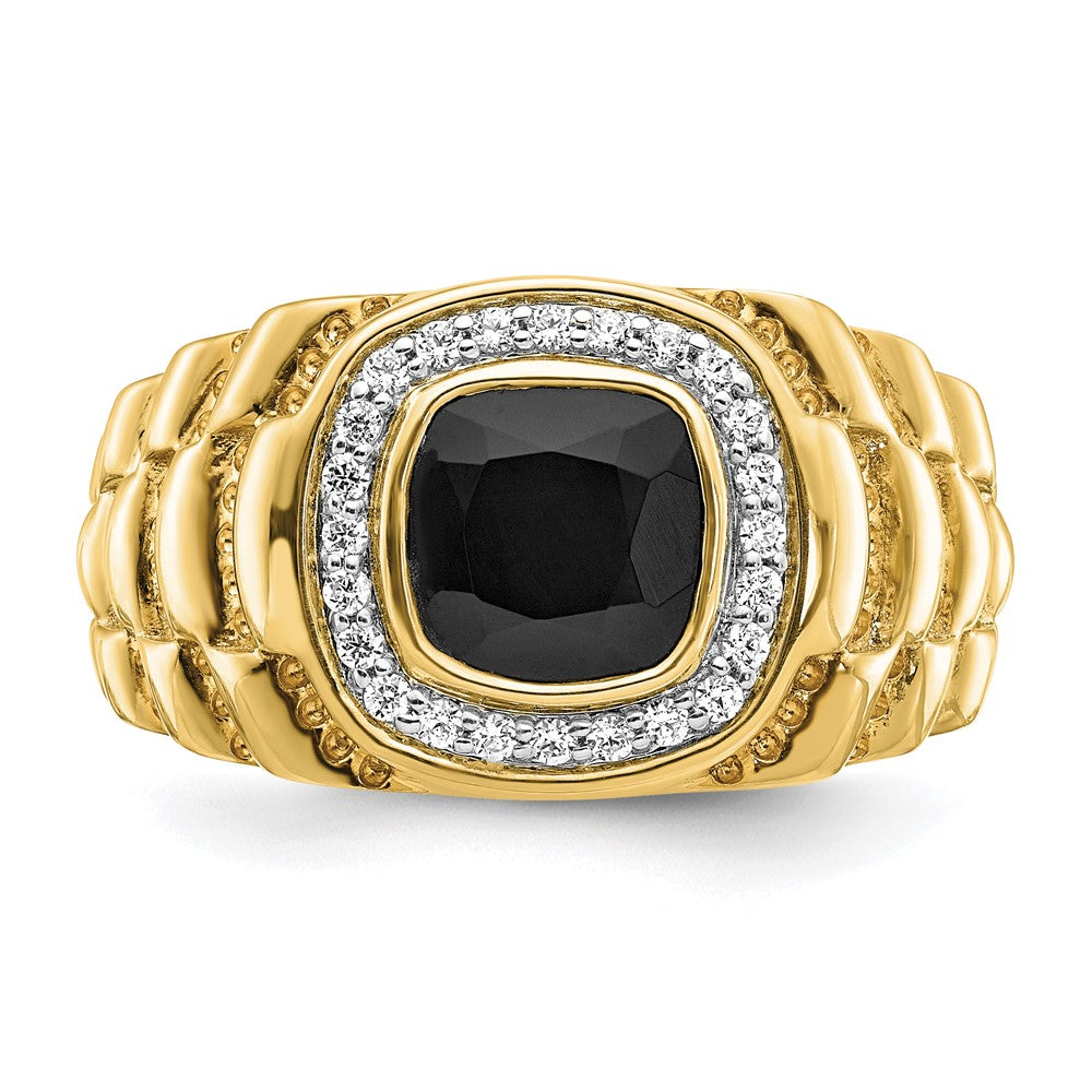 14k 1/4 carat Lab Grown Diamond VS/SI+ G+ and Onyx Textured Men's Ring