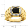 14k 8mm Cushion Onyx and 1/4 carat Diamond Halo Textured Mens Ring