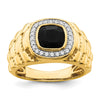 14k 8mm Cushion Onyx and 1/4 carat Diamond Halo Textured Mens Ring