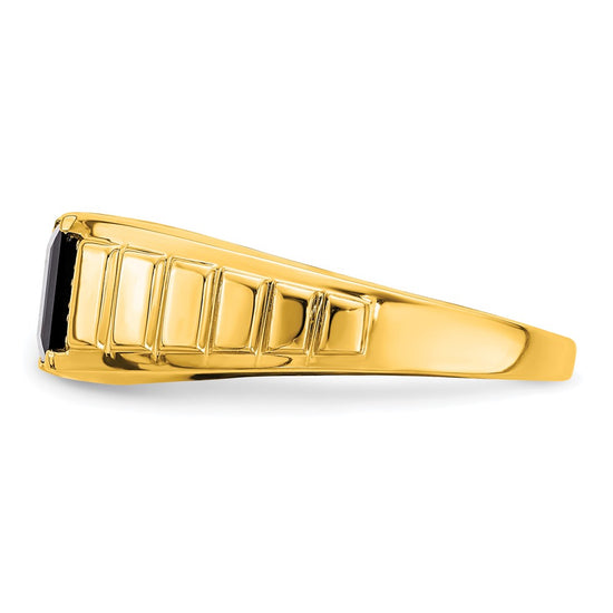 14k Square Onyx and Diamond Mens Ring