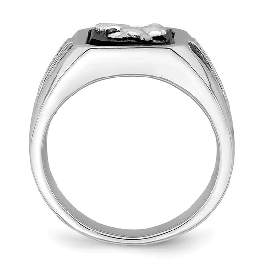 14k White Gold Onyx and Diamond Eagle Mens Ring