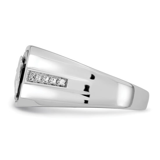 14k White Gold Onyx and Diamond Eagle Mens Ring