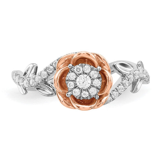 14k Two-Tone Rose and White Gold 1/4 carat Lab Grown Diamond VS/SI+ G+ Complete Flower Ring