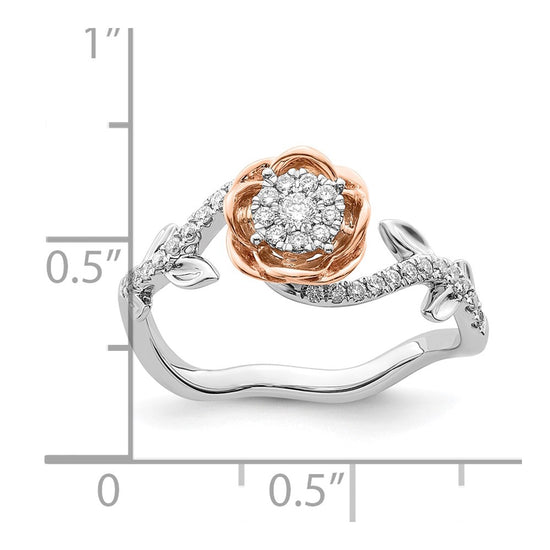 14k Two-Tone Rose and White Gold 1/4 carat Lab Grown Diamond VS/SI+ G+ Complete Flower Ring