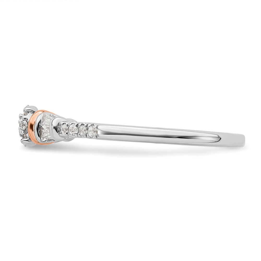 14k White and Rose Gold Cluster 1/5 carat Round/Baguette Diamond Complete Engagement Ring