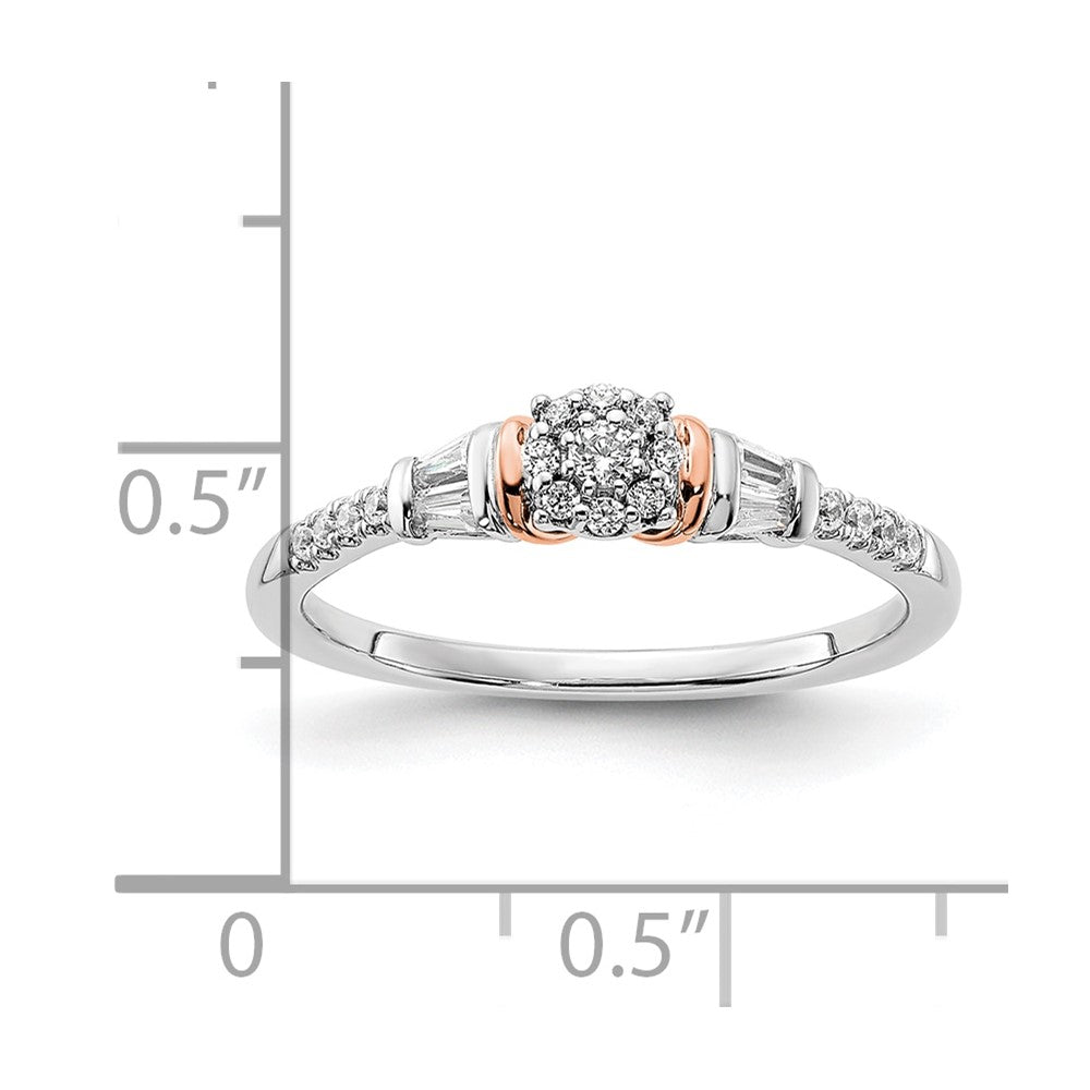 14k White and Rose Gold Cluster 1/5 carat Round/Baguette Diamond Complete Engagement Ring