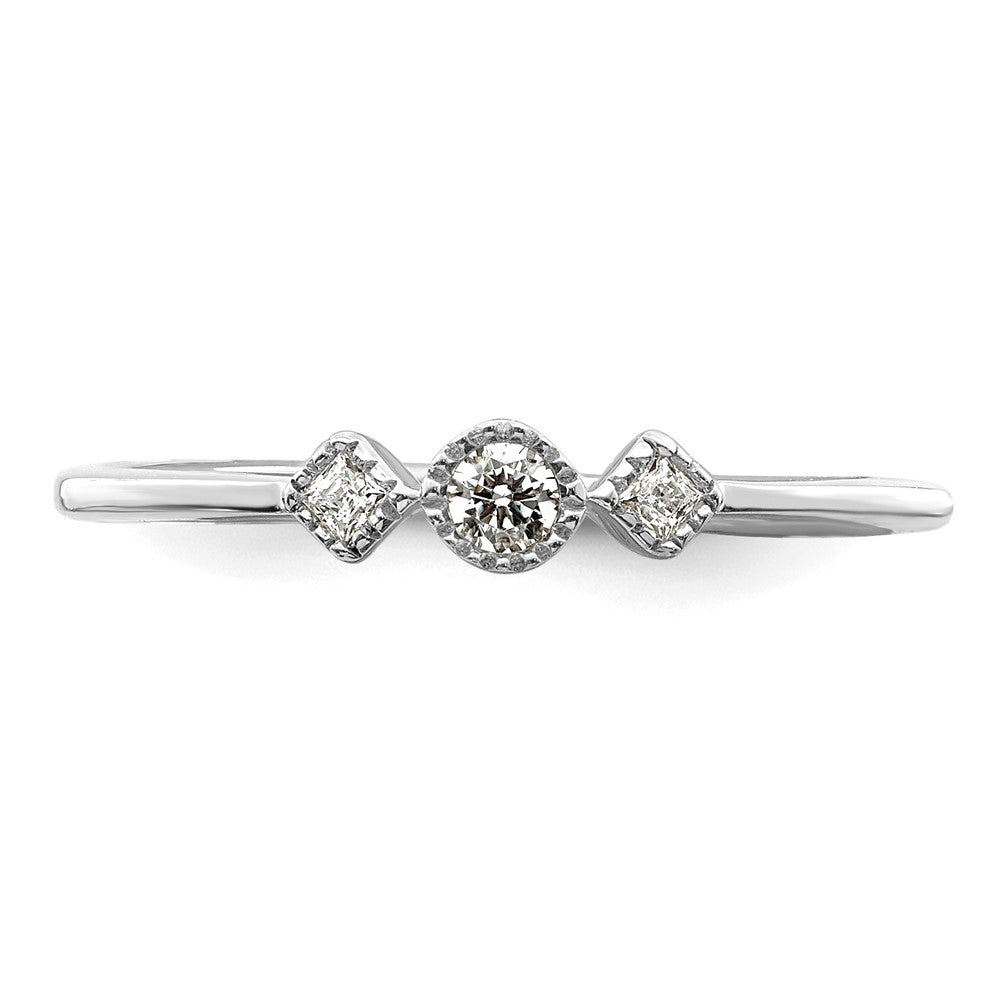 14k White Gold Beaded Edge Petite 3-Stone 1/10 carat Round/Princess Diamond Complete Promise/Engagement Ring