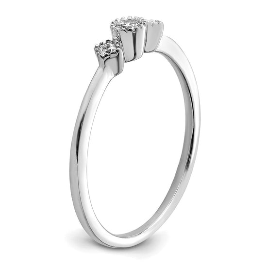 14k White Gold Beaded Edge Petite 3-Stone 1/10 carat Round/Princess Diamond Complete Promise/Engagement Ring