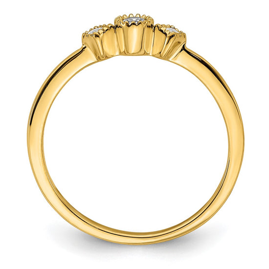 14k Beaded Edge Petite 3-Stone 1/10 carat Round/Princess Diamond Complete Promise/Engagement Ring