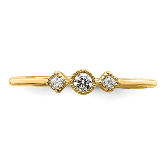 14k Beaded Edge Petite 3-Stone 1/10 carat Round/Princess Diamond Complete Promise/Engagement Ring