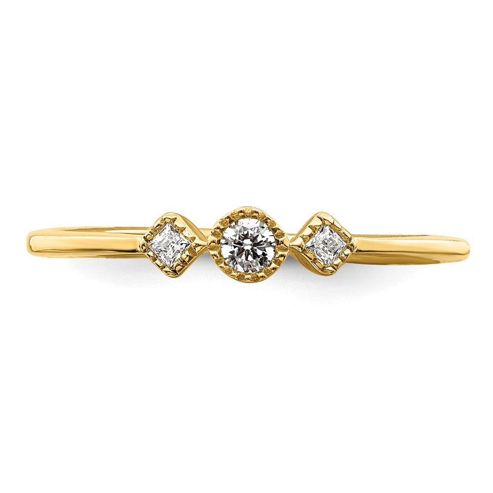 14k Beaded Edge Petite 3-Stone 1/10 carat Round/Princess Diamond Complete Promise/Engagement Ring