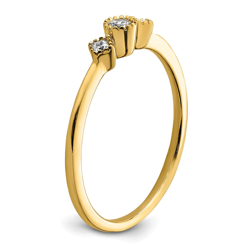 14k Beaded Edge Petite 3-Stone 1/10 carat Round/Princess Diamond Complete Promise/Engagement Ring