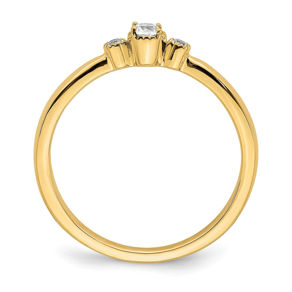 14k Beaded Edge Petite 3-Stone 1/15 carat Round Diamond Complete Promise/Engagement Ring