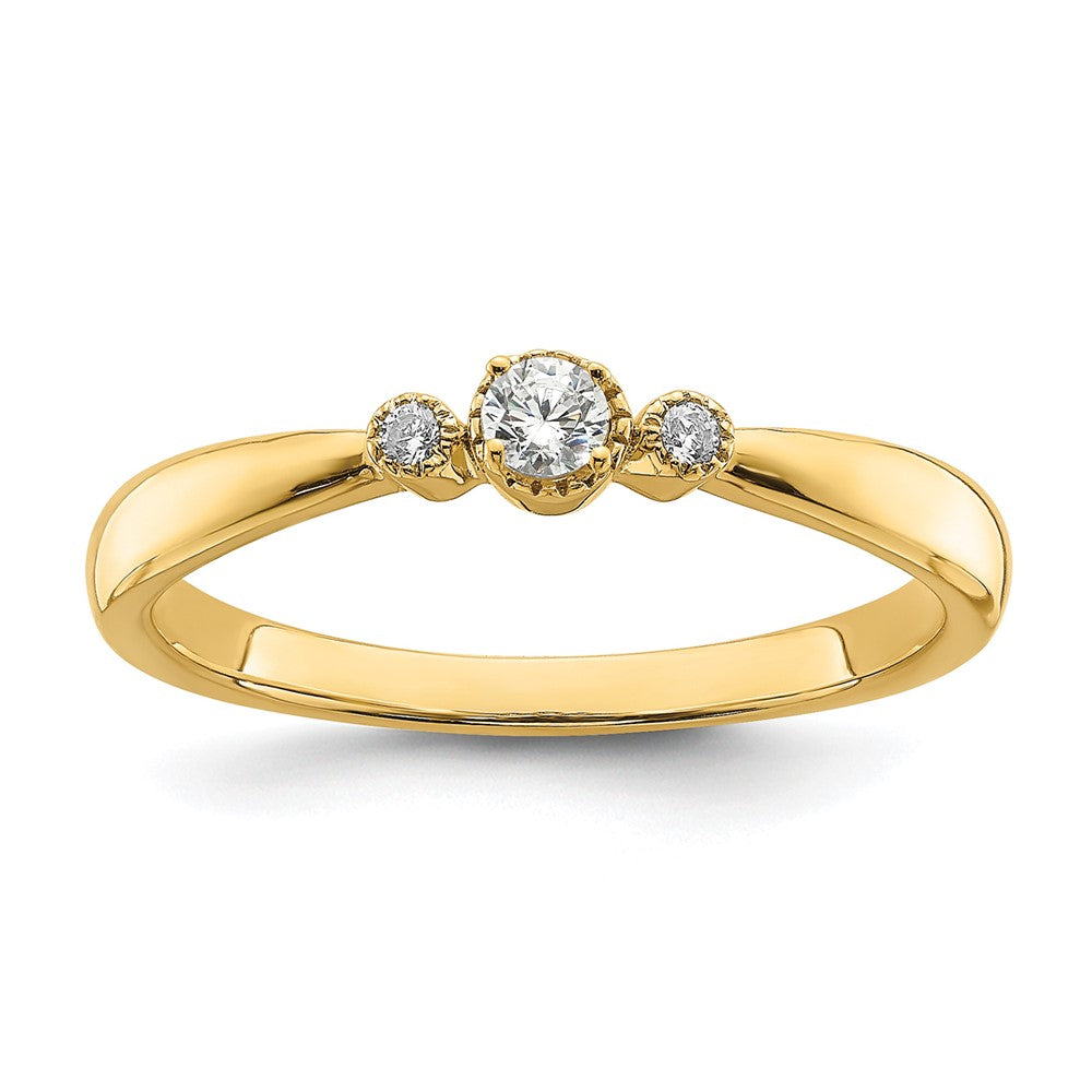 14k Beaded Edge Petite 3-Stone 1/15 carat Round Diamond Complete Promise/Engagement Ring