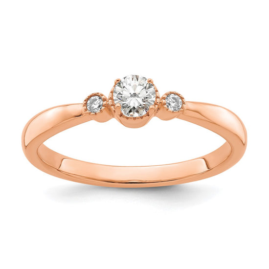 14k Rose Gold Beaded Edge Petite 3-Stone 1/4 carat Round Diamond Complete Promise/Engagement Ring