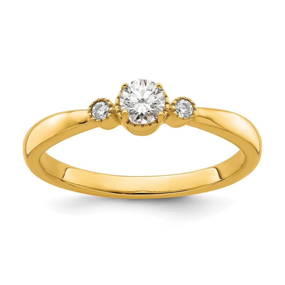 14k Beaded Edge Petite 3-Stone 1/4 carat Round Diamond Complete Promise/Engagement Ring