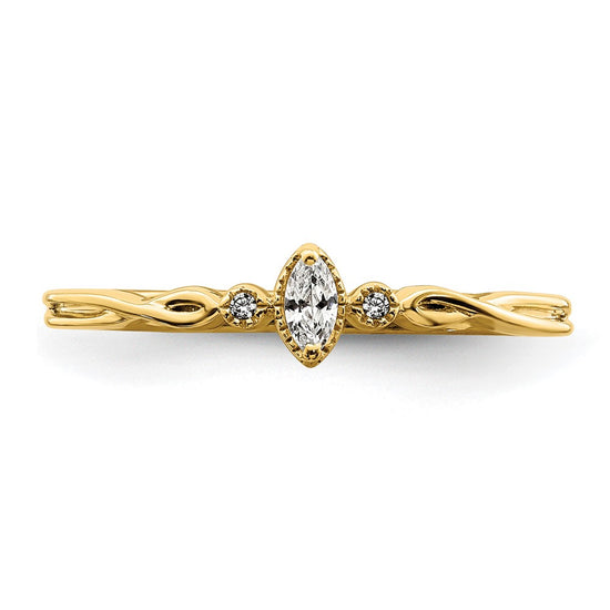 14k Beaded Edge Petite 3-Stone 1/15 carat Marquise Diamond Complete Promise/Engagement Ring