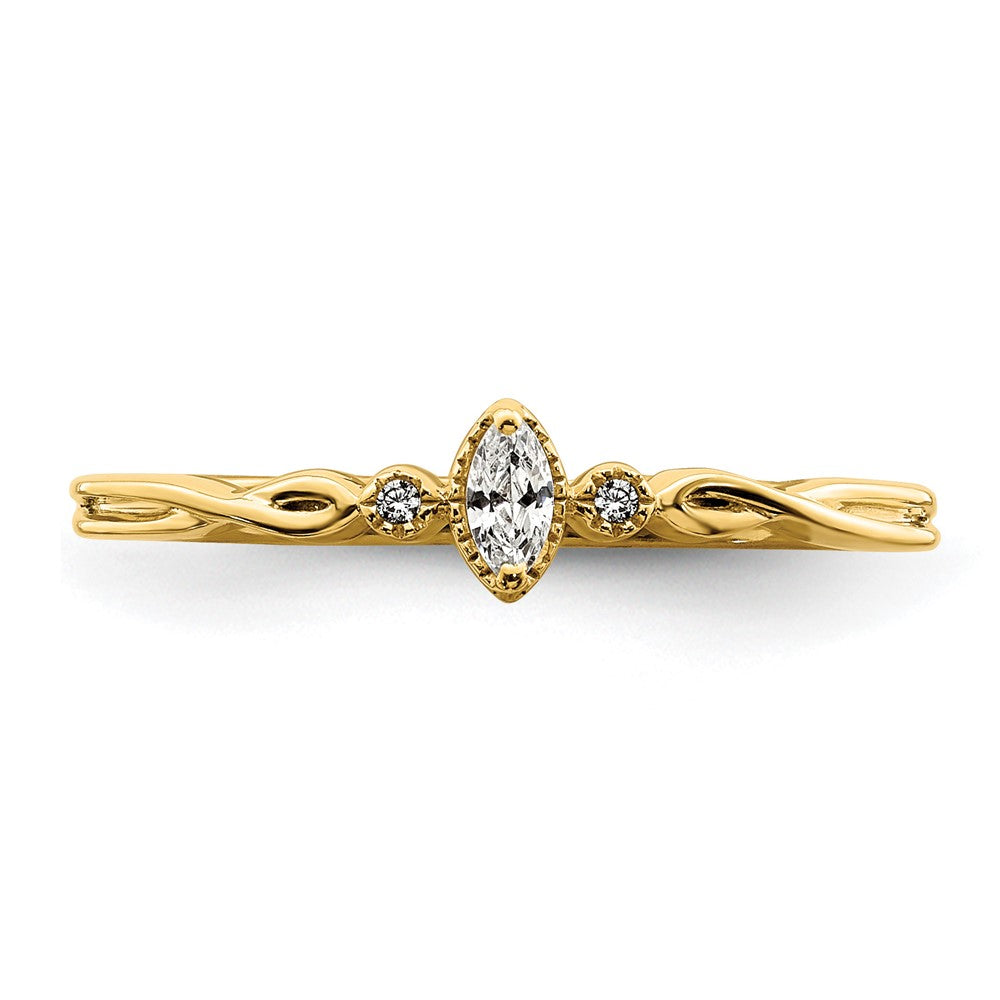 14k Beaded Edge Petite 3-Stone 1/15 carat Marquise Diamond Complete Promise/Engagement Ring