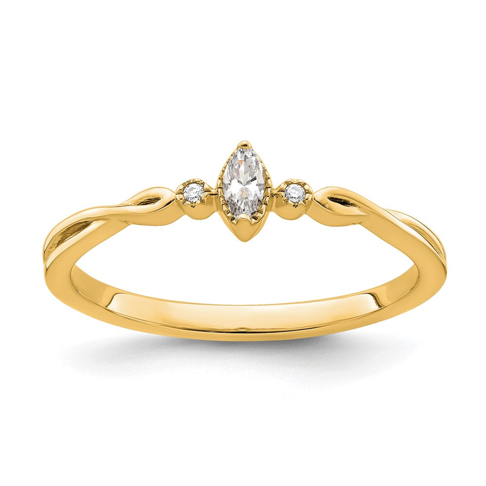 14k Beaded Edge Petite 3-Stone 1/15 carat Marquise Diamond Complete Promise/Engagement Ring