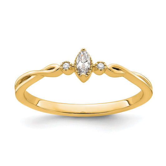 14k Beaded Edge Petite 3-Stone 1/15 carat Marquise Diamond Complete Promise/Engagement Ring