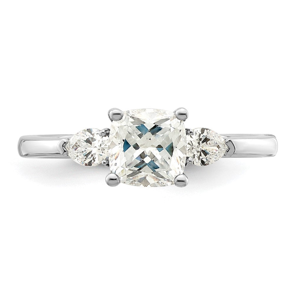 14k White Gold 3 Stone Pear/Cushion Semi-Mount Including 2-Pear Side Stones Dia Ring