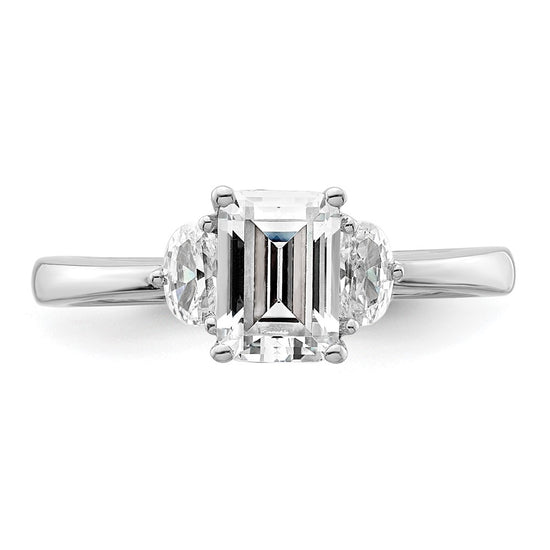 14k White Gold 3 Stone Half Moon/Emerald Semi-Mount Including 2-Half Moon Side Stones Dia Ring