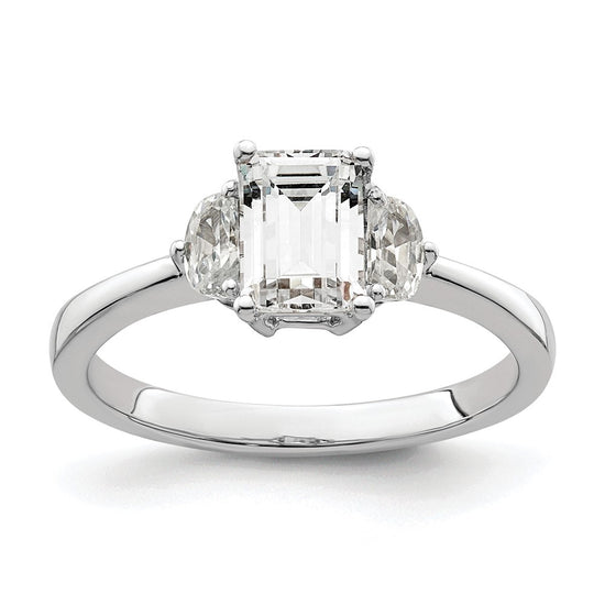 14k White Gold 3 Stone Half Moon/Emerald Semi-Mount Including 2-Half Moon Side Stones Dia Ring
