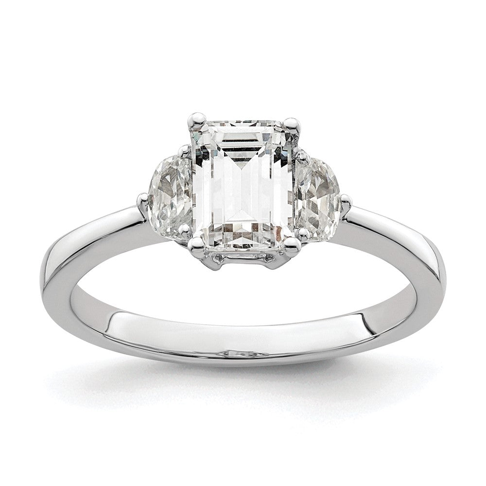 14k White Gold 3 Stone Half Moon/Emerald Semi-Mount Including 2-Half Moon Side Stones Dia Ring
