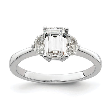 14k White Gold 3 Stone Half Moon/Emerald Semi-Mount Including 2-Half Moon Side Stones Dia Ring
