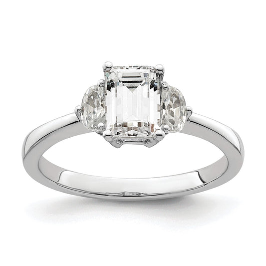 14k White Gold 3 Stone Half Moon/Emerald Semi-Mount Including 2-Half Moon Side Stones Dia Ring