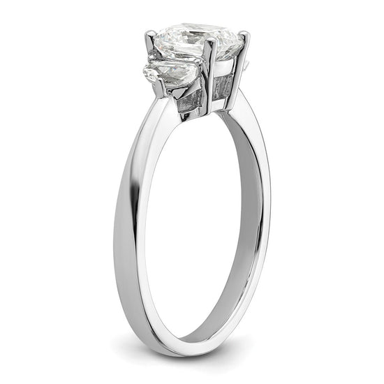 14k White Gold 3 Stone Half Moon/Cushion Semi-Mount Including 2-Half Moon Side Stones Dia Ring