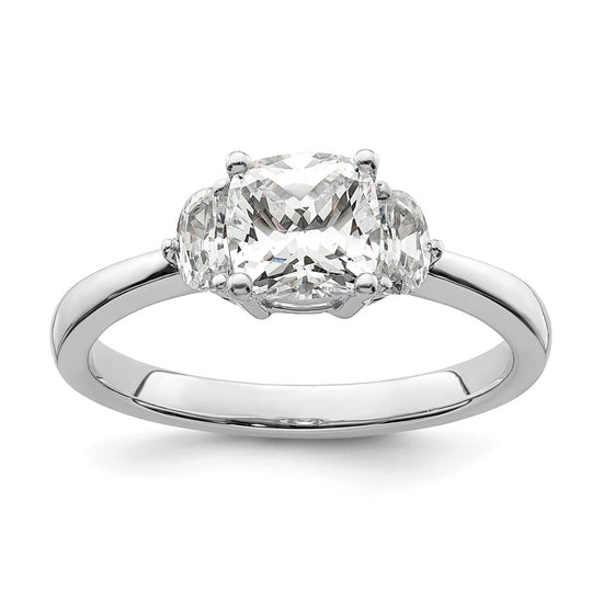 14k White Gold 3 Stone Half Moon/Cushion Semi-Mount Including 2-Half Moon Side Stones Dia Ring
