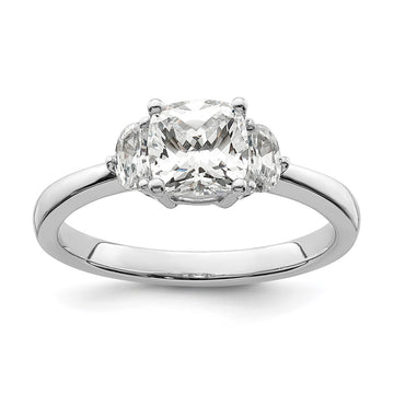 14k White Gold 3 Stone Half Moon/Cushion Semi-Mount Including 2-Half Moon Side Stones Dia Ring