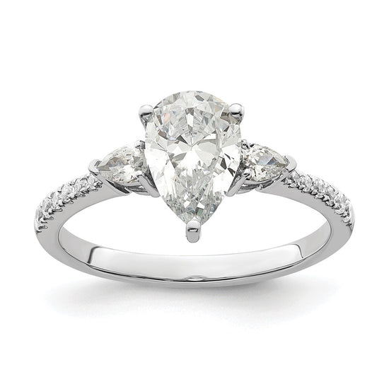 14k White Gold 3 Stone Pear/Pear Center Semi-Mount Including 2-Pear Side Stones Dia Ring