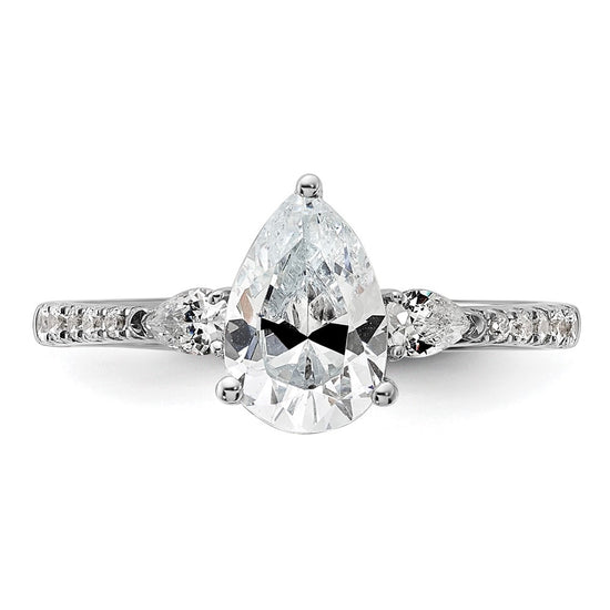 14k White Gold 3 Stone Pear/Pear Center Semi-Mount Including 2-Pear Side Stones Dia Ring