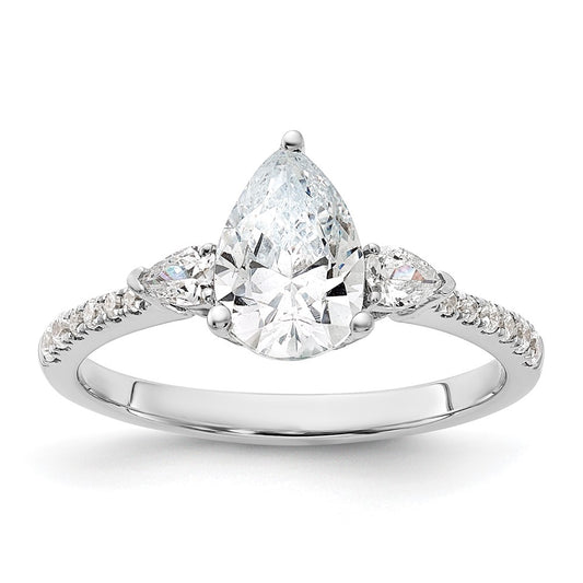 14k White Gold 3 Stone Pear/Pear Center Semi-Mount Including 2-Pear Side Stones Dia Ring