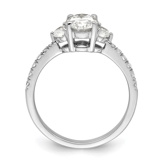 14k White Gold 3 Stone Half Moon/Oval Semi-Mount Including 2-Half Moon Side Stones Dia Ring