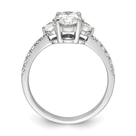 14k White Gold 3 Stone Half Moon/Oval Semi-Mount Including 2-Half Moon Side Stones Dia Ring