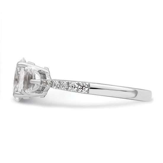 14k White Gold 3 Stone Half Moon/Oval Semi-Mount Including 2-Half Moon Side Stones Dia Ring